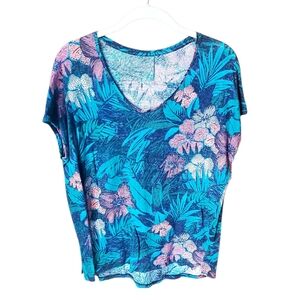 LOFT Linen Tropical Floral Top M